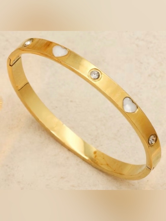 Jewelry - Heart Gold Plated Stainless Steel With Cubic Zirconia Bangle/Bracelet
